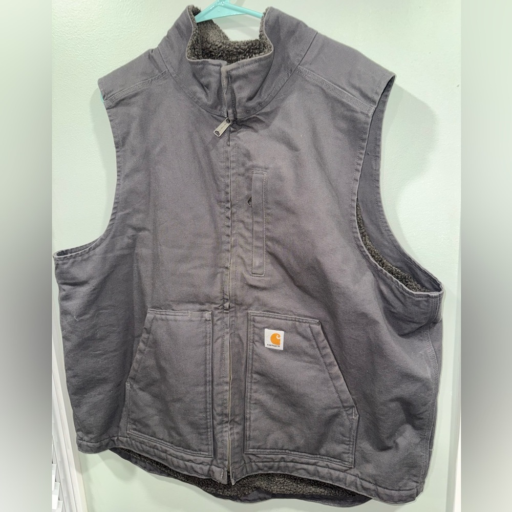 Men’s Washed Duck Sherpa - Carhartt Dark Gray Sherpa-Lined Work Vest - XL
